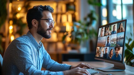 Man on Video Conference with Colleagues.