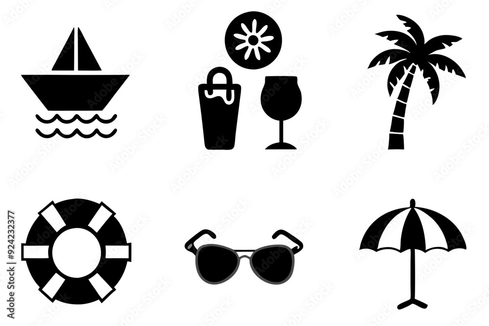 Poster set of summer icons vector illustrations