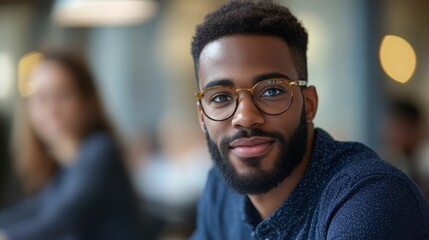 Obraz premium Portrait of a Confident Young Black Man with Glasses.