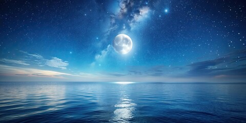 Minimalist night ocean landscape with serene celestial elements , night, ocean, landscape, minimalist, serene, celestial