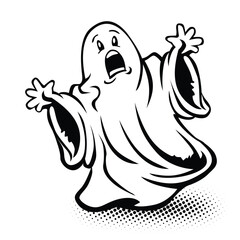 Halloween template of frightening apparition. Fun scary ghost for halloween decoration. Vector on transparent background