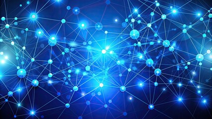 Fototapeta premium Modern abstract connected dots on bright blue background , hi tech, mechanical, technology, futuristic, network
