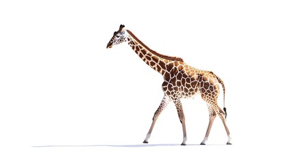 Obraz premium Giraffe walking on white background.