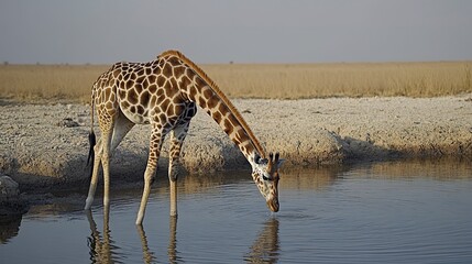 Fototapeta premium giraffe drinking water
