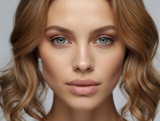 Obraz premium Close-up Portrait of a Woman with Blonde Curly Hair and Makeup