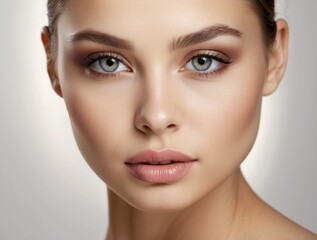 Close-up Portrait of a Woman with Makeup and Glowing Skin