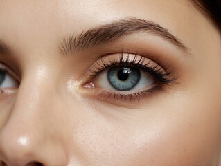 Obraz premium Close-up of a Woman's Blue Eye with Long Eyelashes and Makeup