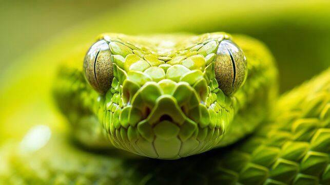 Free photo green snake animal closeup green viper snake closeup head 