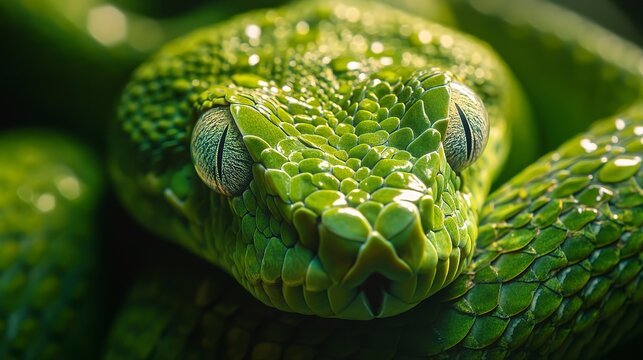 photo green snake animal closeup green viper snake closeup head