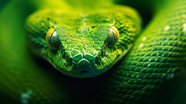 photo green snake animal closeup green viper snake closeup head