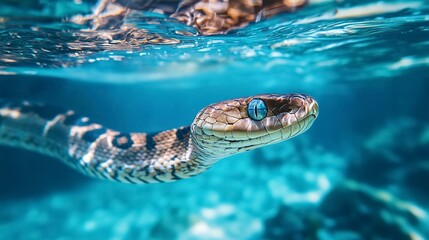 Fototapeta premium poisonous sea snake swim under ocean water 
