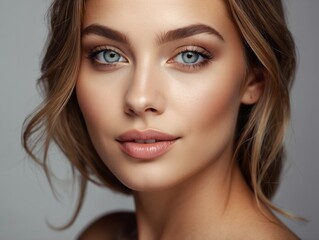 Fototapeta premium Close-up Portrait of a Woman with Blonde Hair and Makeup