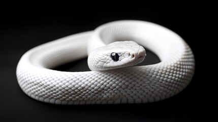 Fototapeta premium Auspicious white snake, isolated on dark background snake