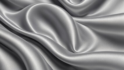 Fototapeta premium Close-up of flowing and smooth silver fabric with delicate folds.
