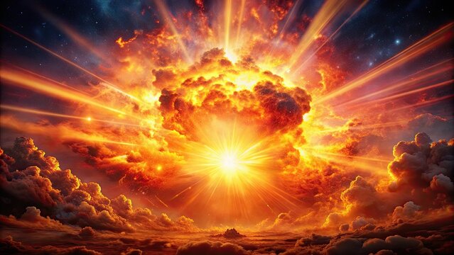 An intense explosion of fire in the sky , explosion, fire, sky, intense, flames, heat, bright, dramatic, disaster, danger