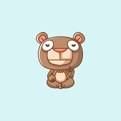 Cute bear meditation yoga kawaii chibi character mascot illustration outline style design