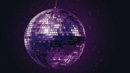 Obraz premium Purple disco ball reflecting light on a dark background with shimmer.