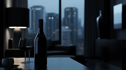 Bottle of wine in the cozy room