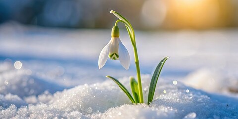 Snowdrop flower blooming in the early autumn snow, nature, white, delicate, growth, petals, cold, seasonal, beauty, flora, plant