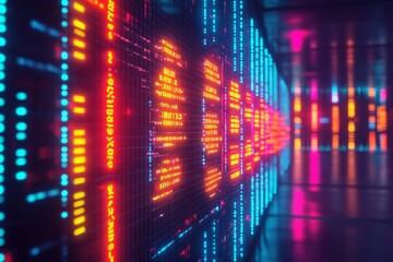 Futuristic digital tunnel with glowing lights capturing the fast paced immersive and expansive nature of data flow and technological advancements in a vibrant abstract setting