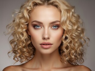 Fototapeta premium Close-up Portrait of a Woman with Blonde Curly Hair