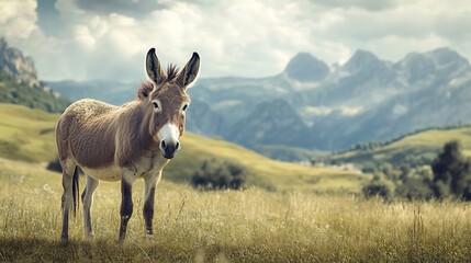 Obraz premium donkey on nature scene background with copy space backdrop portrait
