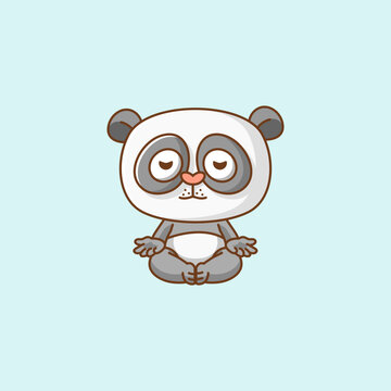 recommend clip art: Cute panda meditation yoga kawaii chibi character mascot illustration outline style design