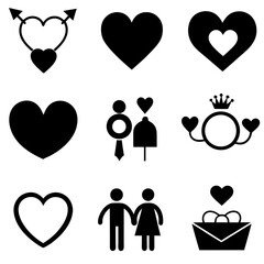 set of Valentines Day Love and hearts icon vector illustration silhouette 