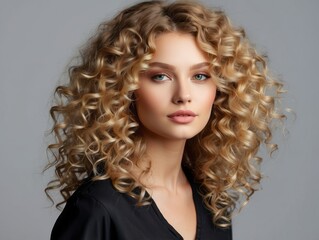 Fototapeta premium Portrait of a Woman with Long, Blonde Curly Hair