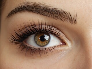 Obraz premium Close-up of a Woman's Eye with Long Eyelashes