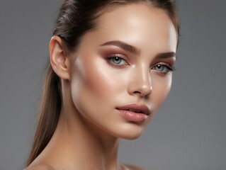 Fototapeta premium Close-up Portrait of a Young Woman with Flawless Skin and Makeup