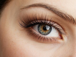 Obraz premium Close-up of a Green Eye with Long Eyelashes