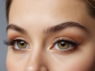Obraz premium Close-up of a Woman's Eye with Makeup and Long Eyelashes