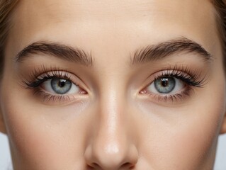 Obraz premium Close-up of a Woman's Eyes with Long Eyelashes