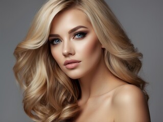 Fototapeta premium Portrait of a Woman with Blonde Hair and Blue Eyes
