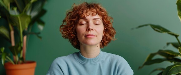 Caucasian Female Practicing Mindfulness, Focusing On Stress Relief And Calmness