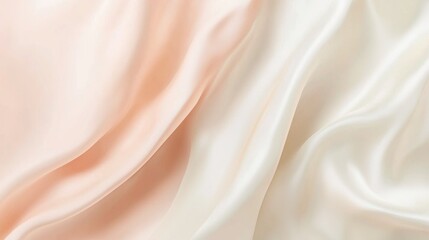 Obraz premium Flowing gracefully in soft waves, luxurious peach and cream silk fabric creates a delicate, elegant background exuding beauty and sophistication