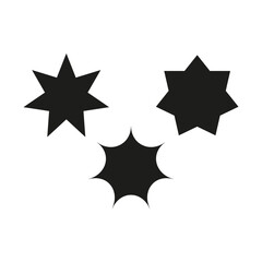 Abstract star shapes. Three different designs. Simple black and white style. Geometric vector illustration.