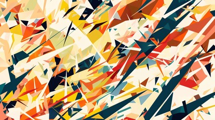 A vibrant abstract composition featuring sharp angles and dynamic colors, evoking energy and movement.