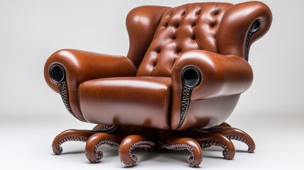 Obraz premium A large octopus chair with a leather seat and back, AI
