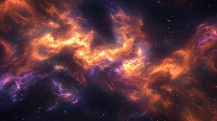 Obraz premium Abstract depiction of a colorful nebula cloud with orange and purple gas swirling around, creating interesting shapes and patterns