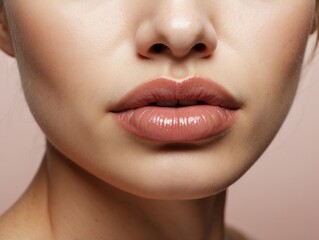Close-up of a Woman's Lips with Glossy Makeup