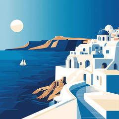 Obraz premium Santorini Landscape During Summer, Mediterranean View, Bright Colors