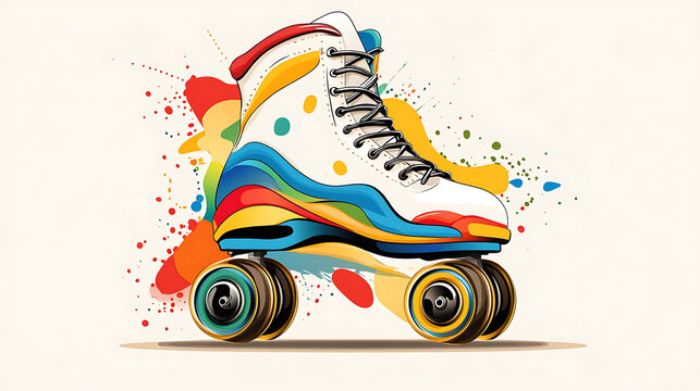 Naklejki 5. A vibrant pop art illustration of a classic roller skate, highlighted with bold outlines and colorful details 