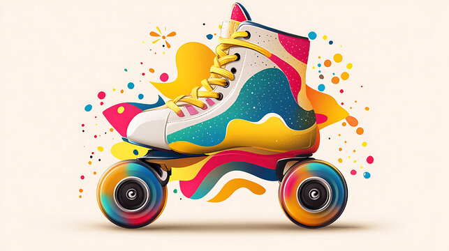 recommend clip art: 5. A vibrant pop art illustration of a classic roller skate, highlighted with bold outlines and colorful details 
