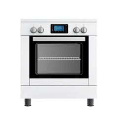 Fototapeta premium White electric oven with stovetop and digital display, isolated on a transparent background.