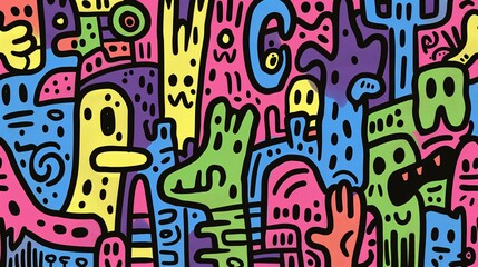 Obraz premium A vibrant and abstract illustration featuring playful shapes and colorful characters.