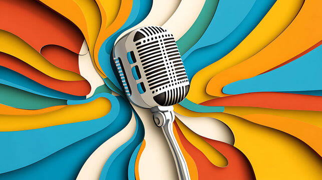 1. A bold pop art illustration of a vintage radio microphone, featuring vibrant colors and thick outlines 