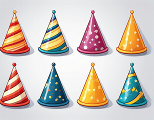 colorful  Birthday party hats vector set isolated on white background