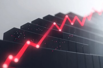 Naklejka premium Economic Trends Rising in a Digital World: Red Graphs Over Black Background